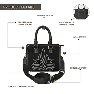 Womens Fashion Leather Tote Bag with Embroidery Structured Satchel Handbag <b>Shoulder</b> <b>Strap</b> Daily Use Minimalist All Seasons - Product Image 3