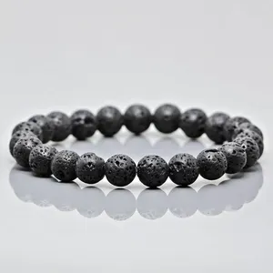 Natural Black Lava Stone 8mm Smooth Round Gemstone Beads <b>Stretch</b> <b>Bracelet</b> Healing Jewelry Wholesale - Product Image 6