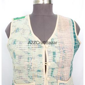 Chaleco de Algodón 100% Puro, Estampado, Acolchado, Estilo Boho, para Mujer, Primavera/Otoño, Cintura Regular, Hecho a Mano, Vintage, Kantha - Product Image 2