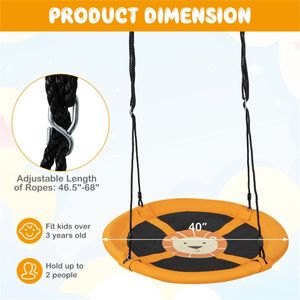 Altalena a Disco Gialla da 40 Pollici con Corde Regolabili a 360 Gradi, 2 Metodi di Sospensione, Materiale in Acciaio/Metallo, Capacità Massima 500 kg, per Uso Interno ed Esterno - Product Image 3