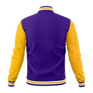 Veste universitaire jaune pour homme avec manches en cuir PU bleu, col rabattu, fermeture boutonnée, coupe classique, style décontracté d'automne - Product Image 2
