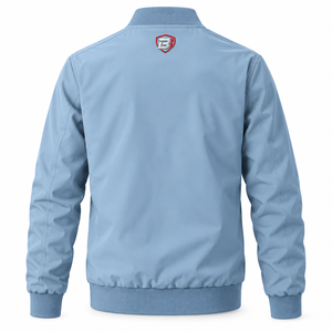 เสื้อแจ็คเก็ตบอมเบอร์น้ำหนักเบาสำหรับผู้ชายแบบ OEM สีฟ้าพาสเทล ผลิตจากไนลอน กันลม รับผลิตแบรนด์ส่วนตัว - Product Image 3