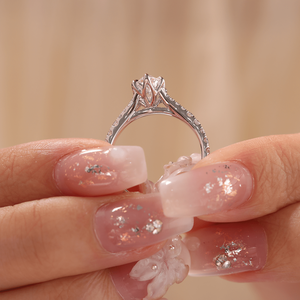 Marquise Cut Lab Diamond <b>Ring</b> with SixClaw Tulip Basket Setting Cathedral Design Round Lab Diamond Pave <b>Split</b> Band - Product Image 6