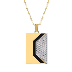 Collier pendentif en forme de bloc rectangulaire géométrique en émail noir avec diamant - Product Image 1