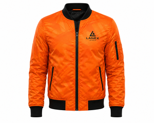 Blouson Bomber Homme Personnalisé Orange Uni Hiver Entièrement Zippé Léger en Polyester Style Universitaire Décontracté Streetwear OEM ODM Col Montant - Product Image 2