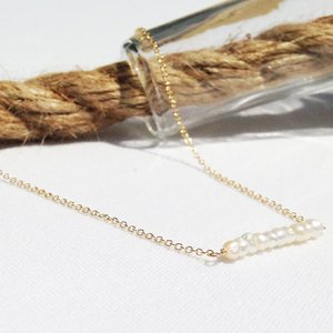Small Freshwater Pearl Long Bar <b>Necklace</b> Dainty Gold <b>Silver</b> Pearl Jewelry Minimalist Elegant <b>Necklace</b> for Women Gift - Product Image 3