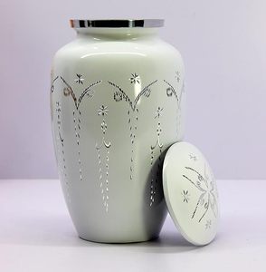 Urna Decorativa de Metal Blanco de Lujo con Tapa – Jarra de Almacenamiento Artesanal con Tallado Floral para Decoración del Hogar, Sala de Estar, Entrada, Centro de Mesa - Product Image 4
