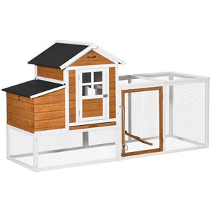 Poulailler extérieur en bois blanc de 76 pouces avec plateau coulissant en verre et nichoir séparé Cage pour animaux - Product Image 1