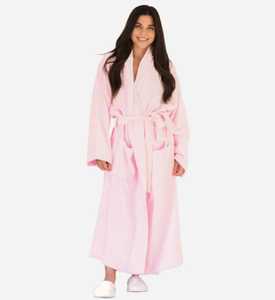 Albornoz de Felpa Coral Rosa Sólido 100% Poliéster, Cálido, Lujoso, Romántico, Suave, Transpirable y Sin Costuras para Mujer, Venta al Por Mayor - Product Image 1