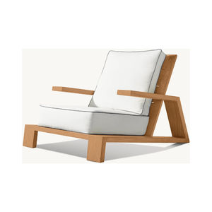 Chaise longue moderne en teck Rayes avec siège coulissant, fabriquée en teck et tissu en lin, résistante aux intempéries, imperméable, écologique, pour une utilisation en extérieur - Product Image 4
