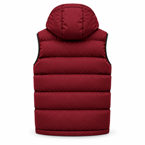 Chaleco Acolchado con Capucha para Hombre, Color Borgoña, Cortavientos, Invierno, Sin Mangas, Cierre Frontal con Cremallera - Product Image 2