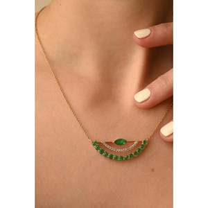 Collar de Oro Sólido de 14K con Barra de Esmeralda y Dije de Diamante Natural - Product Image 6