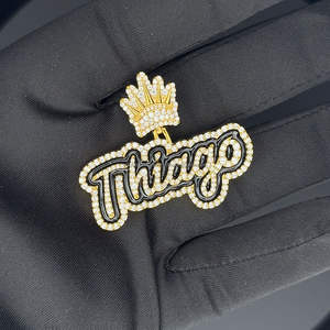 VVS mossanite จี้ตัวอักษร925เงินสเตอริ่งเคลือบสีดำเย็นพร้อมจี้มงกุฎแบบกำหนดเอง - Product Image 2