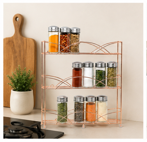 Support de rangement de cuisine durable avec finition cuivrée, organisateur d'épices moderne à trois niveaux en métal, type sur pied - Product Image 2