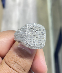 Anillo de Plata de Ley 925 con Incrustaciones de Circonitas en Forma de Baguette y Corte Princesa, Chapado en Rodio, Estilo Hip Hop, Unisex, Regalo para Él y Ella en San Valentín - Product Image 2