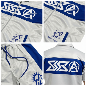 Ensemble de survêtement unisexe marron à blocs de couleur, manches courtes, fermeture éclair sur le devant, streetwear, short décontracté d'été, imprimé logo - Product Image 4