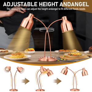 HT 221 Lampada Riscaldante Elettrica per Alimenti a Doppia Testa, Standard USA 110V 500W, in Acciaio Inossidabile Oro Rosa, Scaldavivande da Tavolo con Mantenimento Calore 24 Ore, 60Hz - Product Image 5