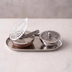 Juego de quemador de incienso árabe de acero inoxidable de primera calidad, quemador de incienso Oud de lujo, bandeja martillada, pinzas, caja de regalo de terciopelo, decoración árabe para el hogar - Product Image 3