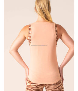 Camisetas sin mangas de Yoga para mujer personalizables de calidad superior, camisola transpirable, cuello con volantes, Top de Jersey elástico tejido de longitud corta - Product Image 2