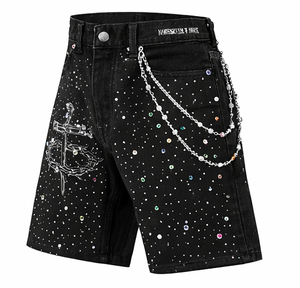 Shorts en jean pour homme ornés de diamants 2026 – Shorts en jean de luxe de créateur, mode streetwear - Product Image 3