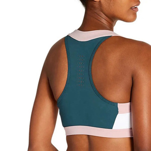 Ensemble de sport color block simple avec soutien-gorge et leggings à logo frontal, vert sarcelle, rose, blanc, taille haute, tenue de yoga et d'entraînement pour femme - Product Image 6