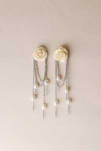 Pendientes Colgantes de Rosa Blanca con Perlas, Estilo Candelabro Floral, Joyería Nupcial Romántica, Accesorios de Moda Elegantes - Product Image 5