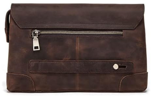 Pochette en cuir marron avec fermeture à pression et bandoulière, design décontracté, modèle A8 de Fazmax Corporation - Product Image 3