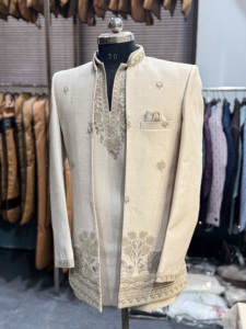 Costume Jodhpuri brodé ouvert pour homme, ensemble Kurta de mariage royal, Sherwani Indo-Occidental, tenue ethnique formelle - Product Image 1