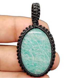 Amazonite Macrame Pendant <b>Necklace</b> Handmade Boho Jewelry for Women - Product Image 1