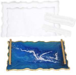 Molde de bandeja con asas, juego de moldes de resina, posavasos irregulares, platos, molde de fundición de resina epoxi, asas prácticas de resina para bricolaje - Product Image 1