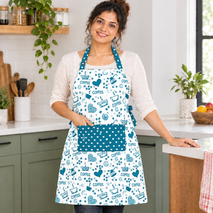 Sai Impex Printed <b>Apron</b> Coffee Pattern Red <b>White</b> Cotton Kitchen Hotel Restaurant Use Modern Style Sustainable Anti- Washable - Product Image 5