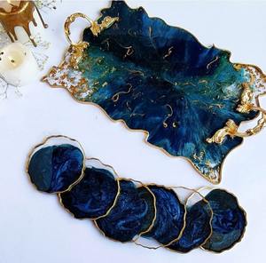 Plateau de service moderne en résine artistique de qualité supérieure, portable, multifonctionnel, à 2 niveaux, coloré, en époxy, fait main, pour la cuisine, la maison et le bar - Product Image 3