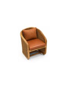 Sillón Moderno de Ratán con Tapicería de Cuero Sintético y Patas de Madera para Comedor al Aire Libre, Terraza, Hotel, Apartamento - Product Image 2