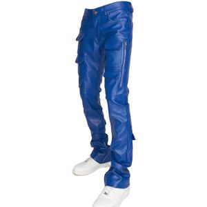 Pantalones de Cuero para Hombre, Color Azul, Diseño de Primera Calidad, Lisos, con Bolsillos, Diseño Recto, Curvo y a Rayas para Verano - Product Image 3