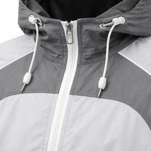 Ensemble coupe-vent gris et blanc à blocs de couleur, résistant à l'eau, à capuche, avec fermeture éclair, pour l'extérieur, toutes saisons, coupe classique - Product Image 6