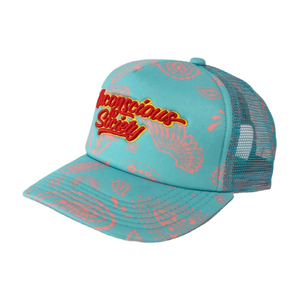 Gorra Trucker Estampada Unconscious Society, Diseño Turquesa y Rosa, Malla Transpirable en la Parte Trasera, Estilo Urbano Unisex, Casual, Primavera Verano - Product Image 1