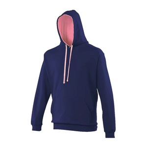 เสื้อฮู้ดผู้ชายสีน้ำเงินกรมท่า ซับในสีชมพู มีเชือกผูก ปรับขนาดได้ ใส่สบาย เหมาะสำหรับฤดูหนาว เป็นมิตรต่อสิ่งแวดล้อม ระบายอากาศได้ดี ผลิตจากผ้าฝ้ายฟลีซ 100% - Product Image 1