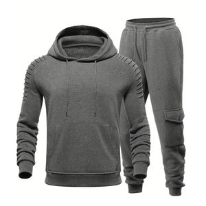 Survêtements pour hommes personnalisés pour adultes, vêtements de jogging d'entraînement, survêtements gris, manches longues, survêtement oversize avec poche - Product Image 1
