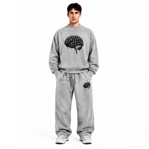 Chándal gris sostenible estampado para hombre, el más vendido, con cremallera completa, cuello alto, corte holgado, ropa informal con bolsillos laterales y logotipo personalizado - Product Image 6