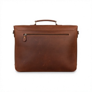 Porte-documents en cuir véritable pour homme ELYSIAN INDUSTRIES, marron uni, fermeture éclair, poignée souple, sangle réglable, durable, décontracté, moderne - Product Image 5
