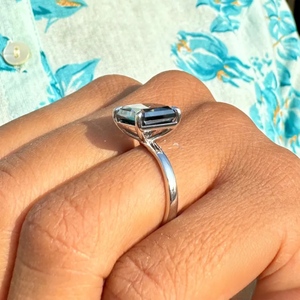 18K White Gold Plated <b>Large</b> Square Black Stone Lab-grown diamond <b>Ring</b> Classic Solitaire Statement Jewelry For Anniversary Gift - Product Image 6