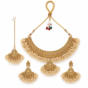 Gold Plated Alloy Necklace Earrings Headpiece <b>Set</b> Imitation <b>Pearls</b> Tassel Design Classic Women's Anniversary Fashion <b>Jewelry</b> - Product Image 1