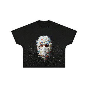 Camiseta Oversize de 2 Paneles Estilo Hip Hop Urbano con Estampado de Serigrafía de Diamantes de Imitación Personalizado, Hombros Caídos, 100% Algodón Personalizable - Product Image 1