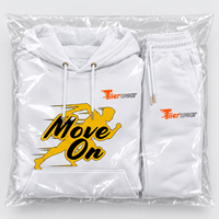 Ensemble jogging homme blanc avec capuche, imprimé Move On, en coton, décontracté, pour l'automne, deux pièces, avec fermeture éclair