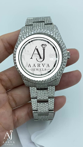 AARVA JEWELS นาฬิกาข้อมือสตรีสแตนเลสสตีลสุดหรู 38 มม. หน้าปัดแซฟไฟร์คริสตัล มิโยตะ ควอตซ์ ไดมอนด์ โมอิสซาไนต์ ขอบหน้าปัดแบบพับได้ - Product Image 3