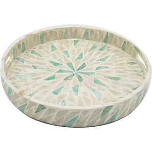 Bandeja decorativa clásica con incrustaciones de nácar, mosaico geométrico, bandeja de servicio MOP para mesa de centro, otomana, elegante tocador con conchas. - Product Image 5