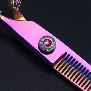 Ciseaux à effiler en acier inoxydable, 28 dents, manche long, pour droitiers, légers, réutilisables, pour couper les cheveux, rose - Product Image 5