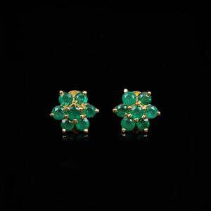 Lab Grown Emerald <b>Stud</b> <b>Earrings</b> 925 Sterling Silver Gold Plated round Cut Green Gemstone <b>Earrings</b> for Women - Product Image 1