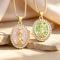 Collar con Colgante de la Virgen María QIKU, Cadena Ovalada con Cristales de Circonia Cúbica, Joyería Religiosa, Regalo para Mujer, Accesorios al por Mayor