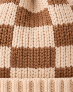Gorro de Punto a Cuadros Beige Marrón Personalizado, Gorro de Invierno Cálido con Pompón, Gorro de Punto Grueso Unisex, Gorro con Logo Personalizado, Proveedor OEM - Product Image 6